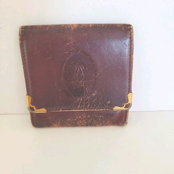 Cartier Vintage Mini Coin Holder Pouch Wallet Bordeaux Leather Small Red Fair - Picture 1 of 10